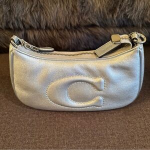 Coach Teri Quilted Metallic Silver Mini Shoulder Bag